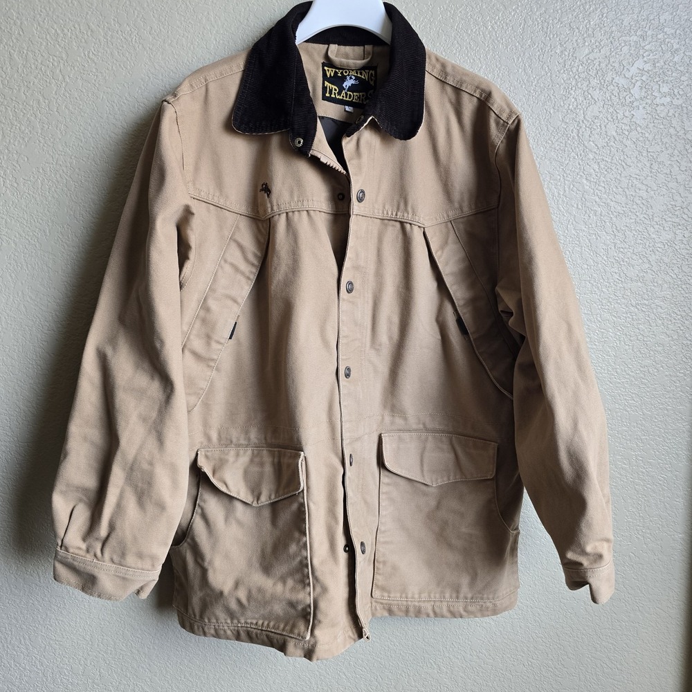 Wyoming Traders Chore Barn Jacket Coat Zip Snap Canvas Corduroy Collar L